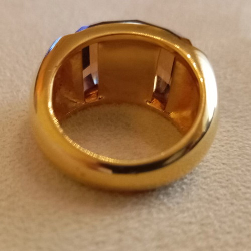 Women's ring used, Italian, gold color with honey transparent stone, size 53