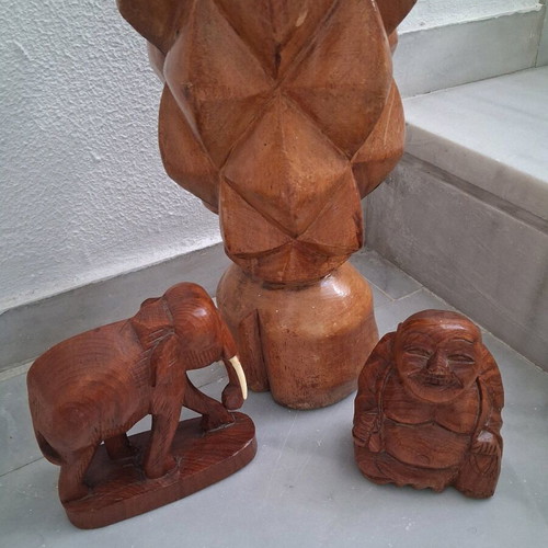 Vintage wooden vase and two wooden figures like new