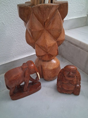 Vintage wooden vase and two wooden figures like new