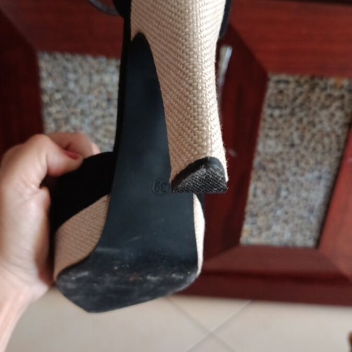 Black suede heels with woven platform, size 39, like new