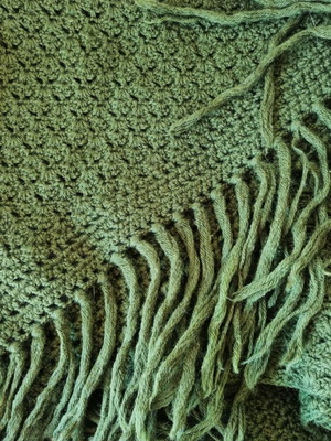 Handmade triangular crochet scarf with fringes