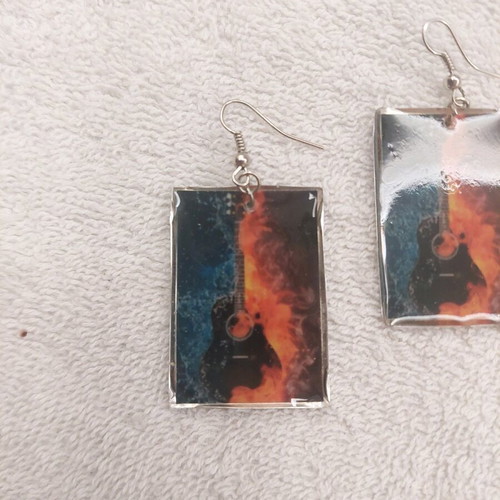 Metal earrings with liquid glass new