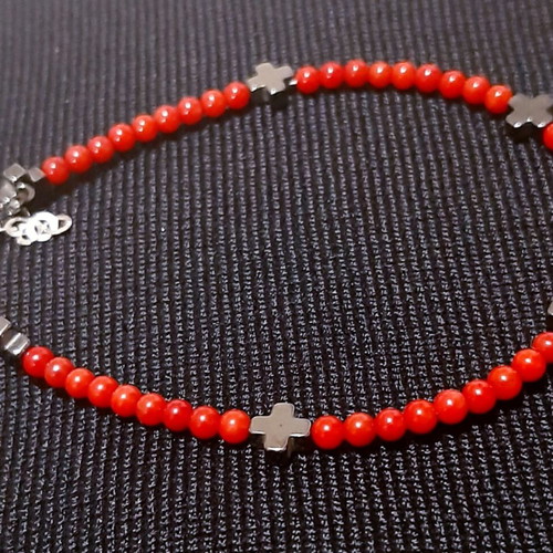 Roxanne Bracelet handmade with coral, hematite and 925 silver, new