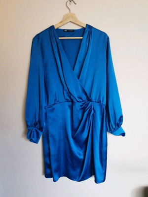 Zara satin draped dress used, size XL, blue