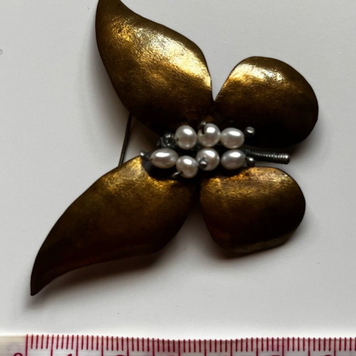 Art Deco butterfly brooch used with freshwater pearls gold tone