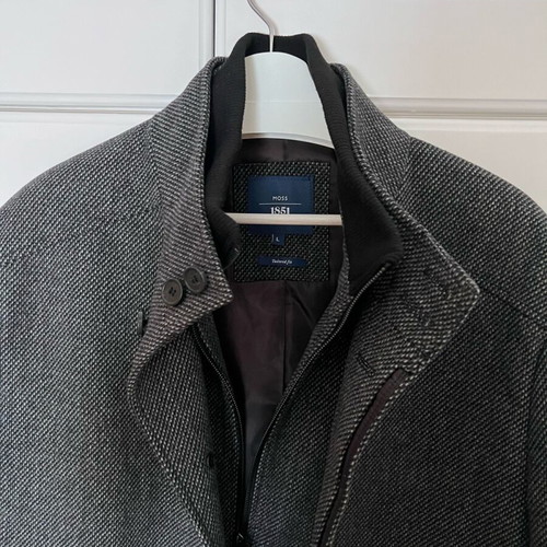Moss coat with lining like new, size L, dark gray