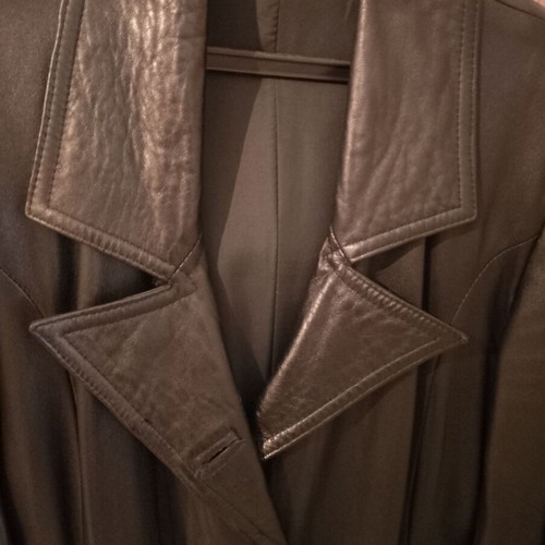 Leather women's flared coat used, black
