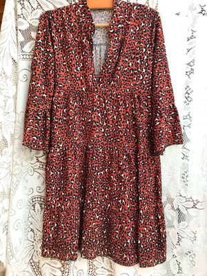 Midi dress leopard XL dark brown orange with black white details like new