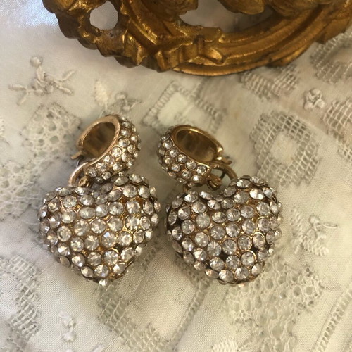 Zara double heart earrings like new, gold and silver with rhinestones