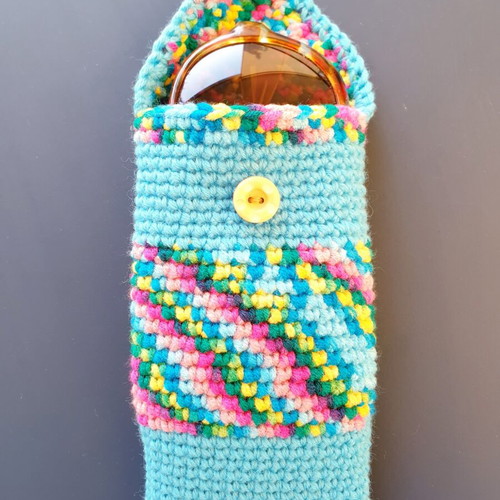 Boho turquoise glasses case with multicolored stripes, handmade