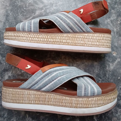 Gioseppo leather platform sandals like new, brown and turquoise, size 39
