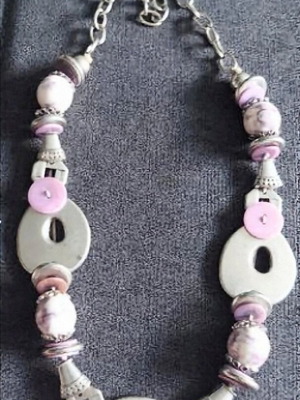 Art Necklace like new, handmade metal beads and buttons