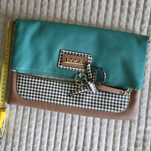 Doca women's crossbody bag like new, brown and green, 30×20 cm