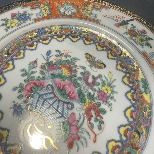 Vintage Famille Rose porcelain plate used with red seal