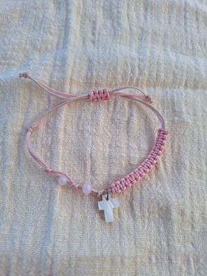 Handmade macrame bracelet with cross pink new