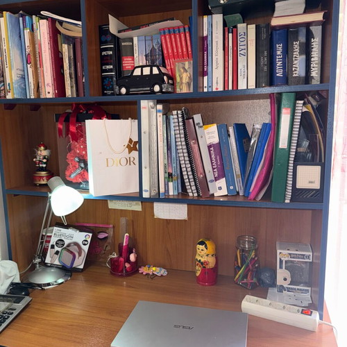 Desk with bookshelf and chair used, ideal for students or pupils