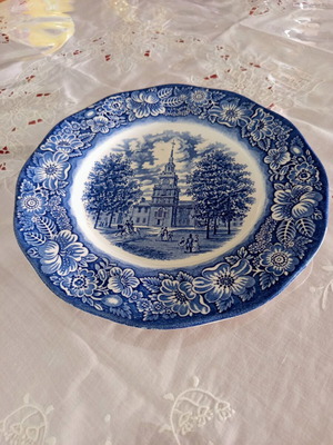 Staffordshire Ironstone plate used, cobalt blue, made in England