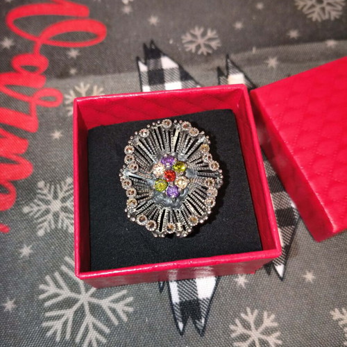Silver handmade ring with multicolor zircon and marcasite, like new