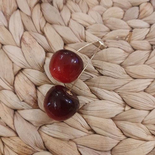Cherry earrings new, red and gold color