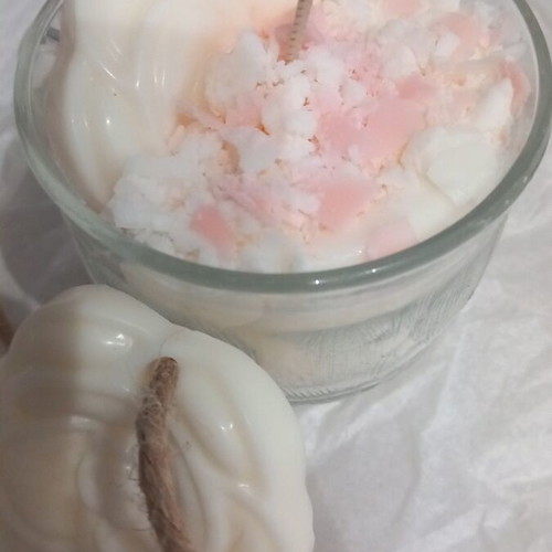 Set of handmade scented candles with decoration