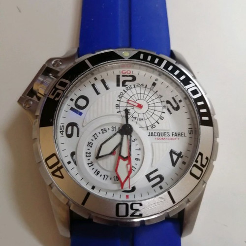 Jacques Farel watch with luminous hands and extra silicone strap