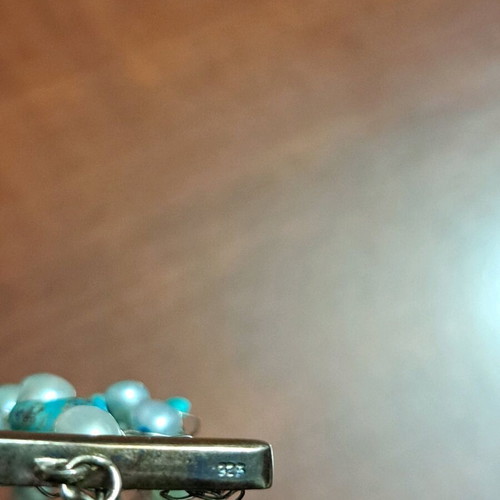 Handmade necklace and bracelet set used, silver with freshwater pearls and turquoise