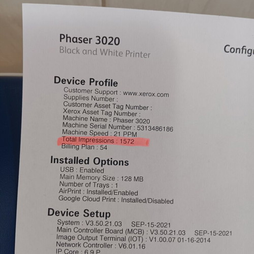 Xerox Phaser 3020 Laser Printer WiFi USB with Toner 1.5K