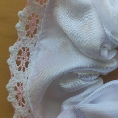 Scrunchie XL handmade satin with lace edge white