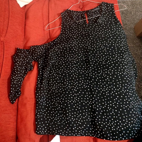 Polka Dot Blouse Like New With Distinctive Sleeves Black White