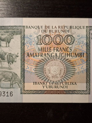 Burundi 1000 Francs Banknote 2009 new, rare uncirculated