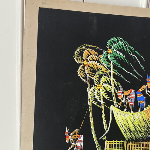 Authentic Vintage African Folk Art Painting 1960-1975
