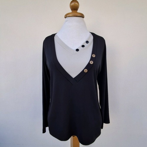 Blouse with decorative buttons like new, size 4, black and beige