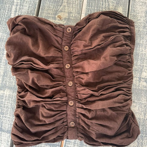 Zara strapless top like new, brown with ruching and buttons