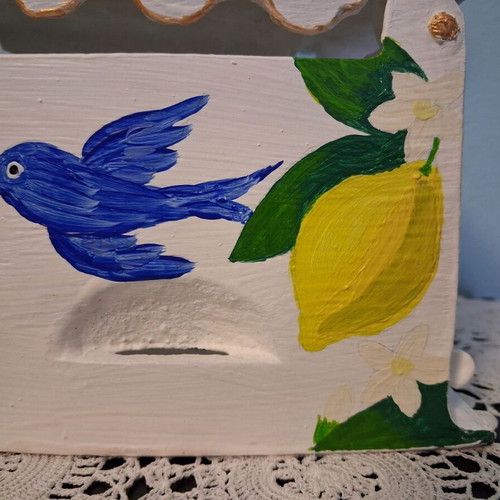 Decorative Charcoal Iron like new, Mediterranean style painted