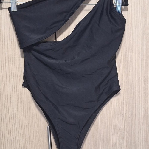 Decoro Black One-Shoulder Cut-Out One-Piece Swimsuit, new, size M fits S