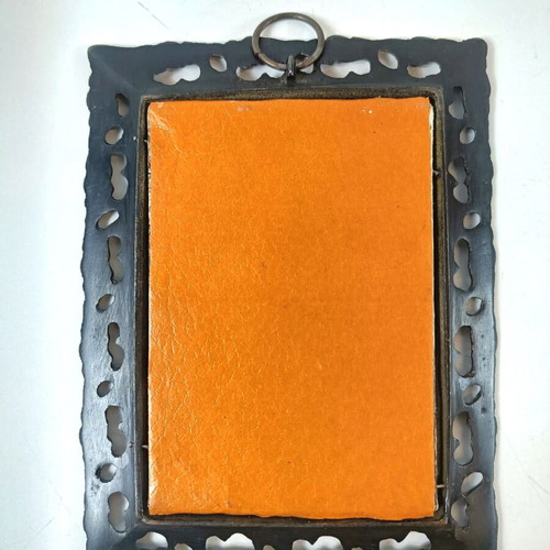 Vintage wall art silk screen on fabric with embossed bronze frame