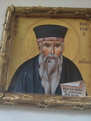 Icon of Saint Kosmas new, handmade clay 15x15 cm