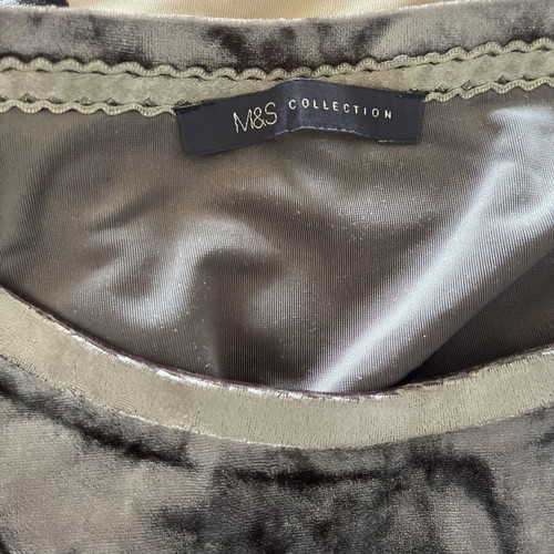 Marks & Spencer satin velvet short-sleeve blouse used, size M 38 10, gray beige