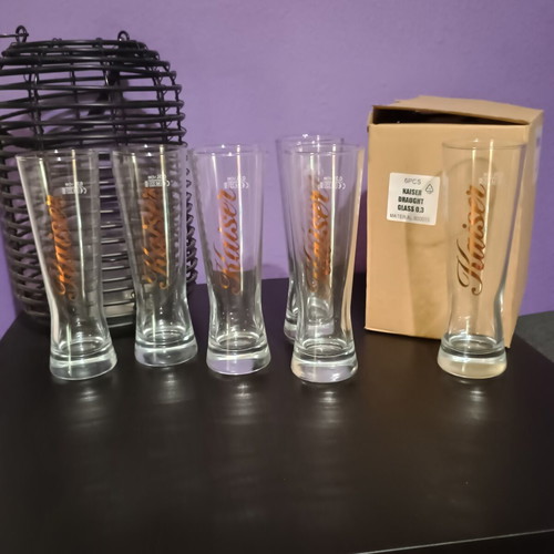 Kaiser Beer Glasses 0.3L Set of 6 New with Gold Design