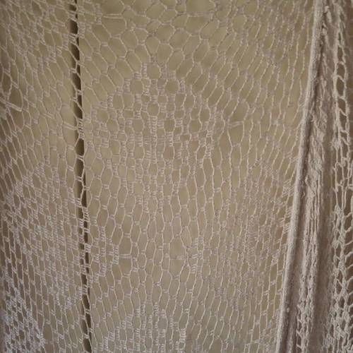 Boho sleeveless kimono like new, beige, asymmetrical with fringes