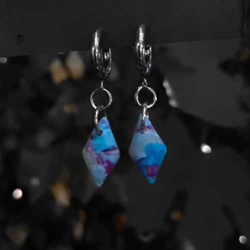 Neo-Rombus earrings from recycled plastic and stainless steel new, blue