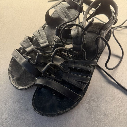 Bozikis black leather sandals used, ancient Greek style