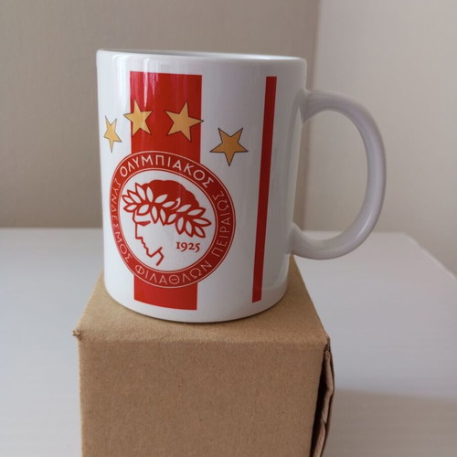 Olympiacos Team Mug with 4 Stars new, ceramic, red and white