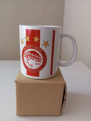 Olympiacos Team Mug with 4 Stars new, ceramic, red and white