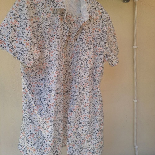 Men's floral short-sleeve shirt XL slim fit cotton A-Style like new, white