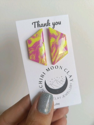 Geometric earrings summer new, purple and yellow