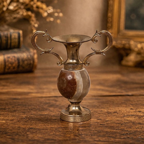 Decorative amphorae set of 3 from brass and onyx like new