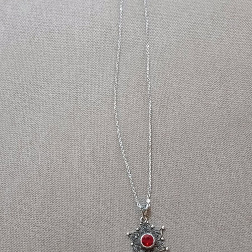Silver pendant with red stone new