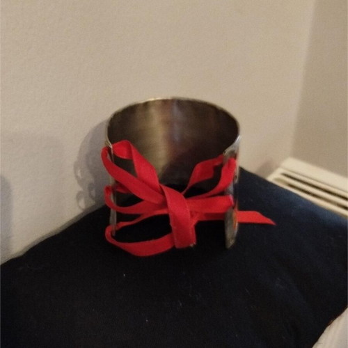 Bracelet cuff used "The Kiss" handmade with red ribbon