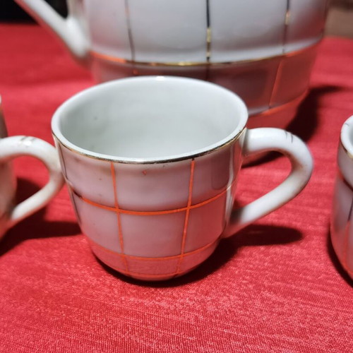Set of cups and jug for mulled rakia used, 16 pieces